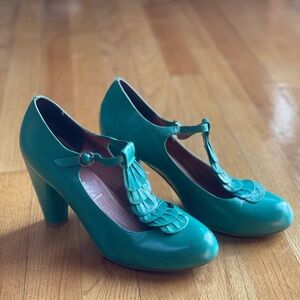 Jeffrey Campbell Teal T-Strap Heels